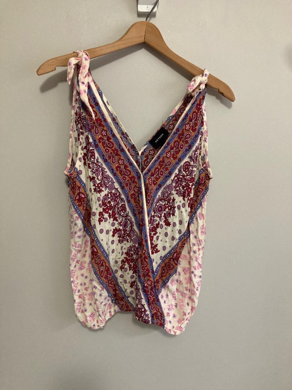 Heyson Boho V-Neck Tie-Strap Tank Top - Multicolor, Size Small